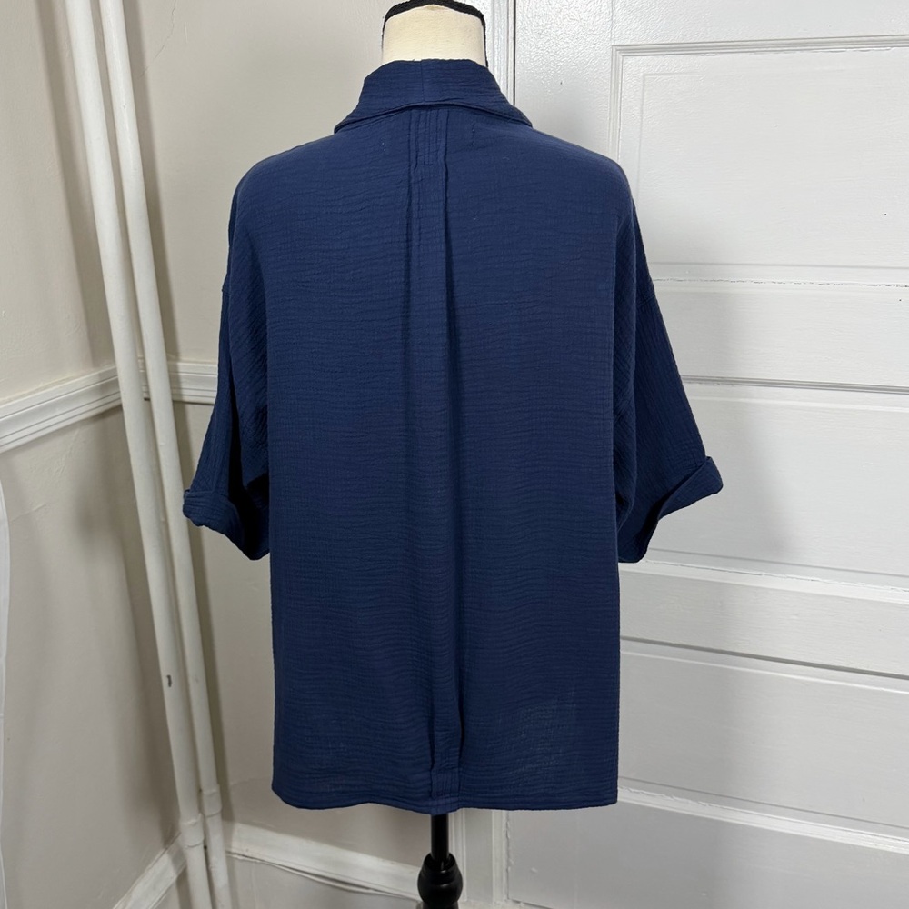 We The Free Lou Blazer Shirt Navy Blue Oversized Slouchy Cardigan Boho Cotton S - Picture 7 of 16